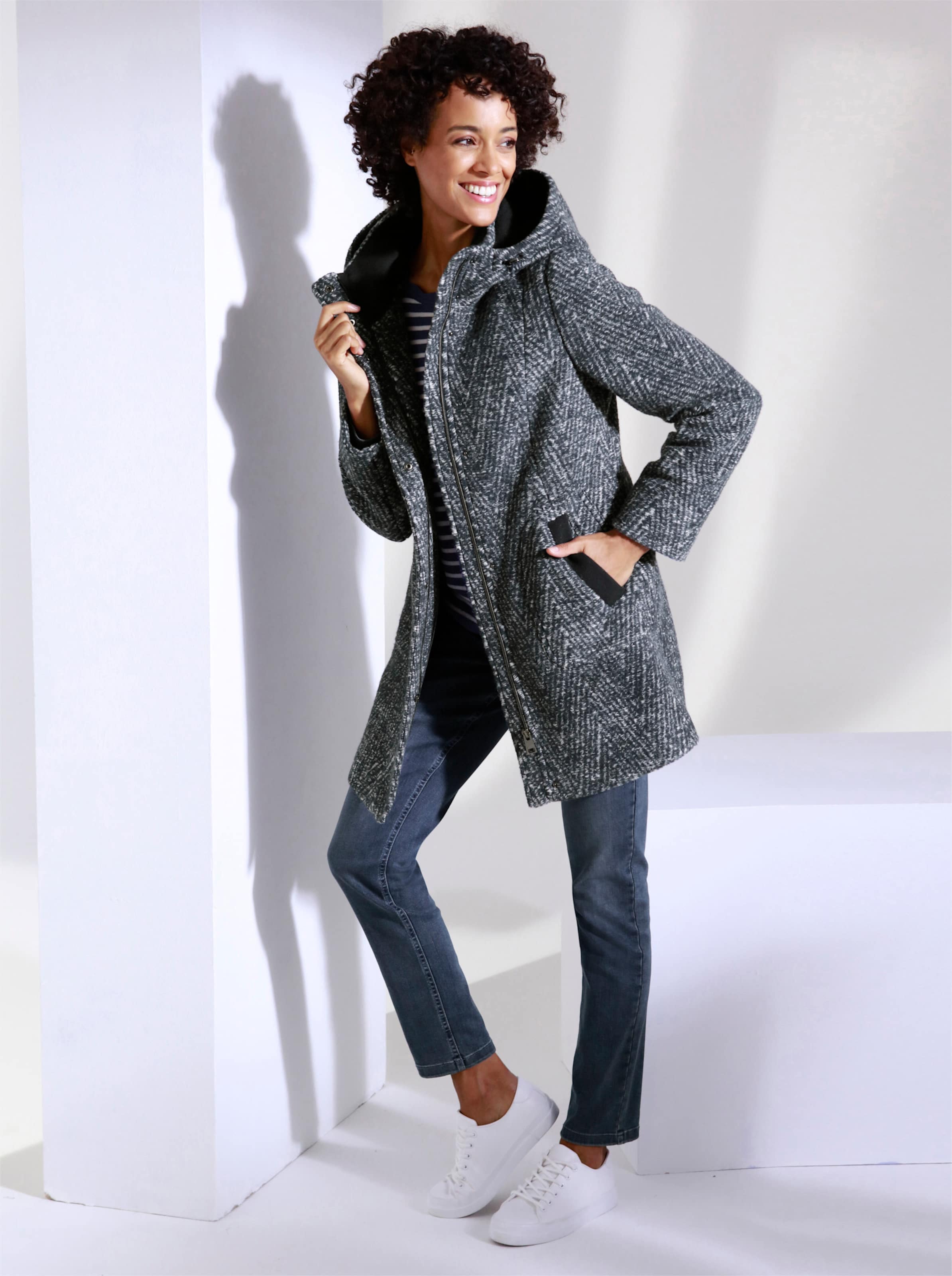 Manisa Polyacryl-Woll-Jacke in rauchblau-meliert