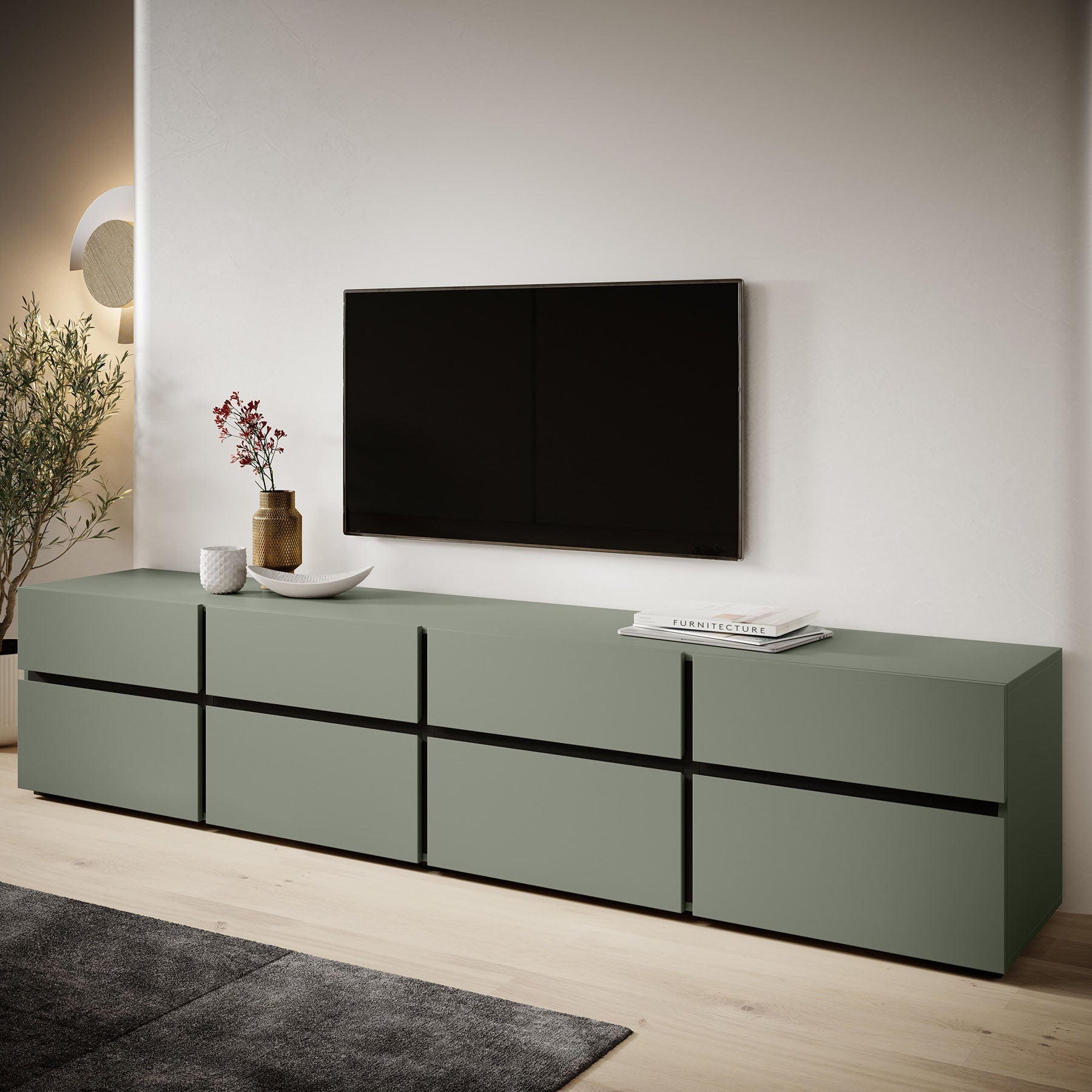 Meubella - TV-Meubel Cainan - Groen - 225 cm