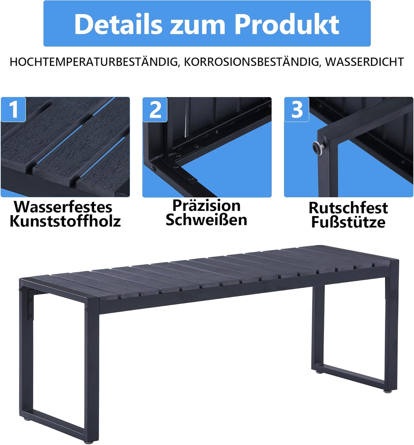 Mingone Gartenbank Wetterfest Sitzbank Parkbank Bank Holz Gartenmöbel für Balkon Terrasse Garten bis 200kg Belastbar,120cm Schwarz für 2