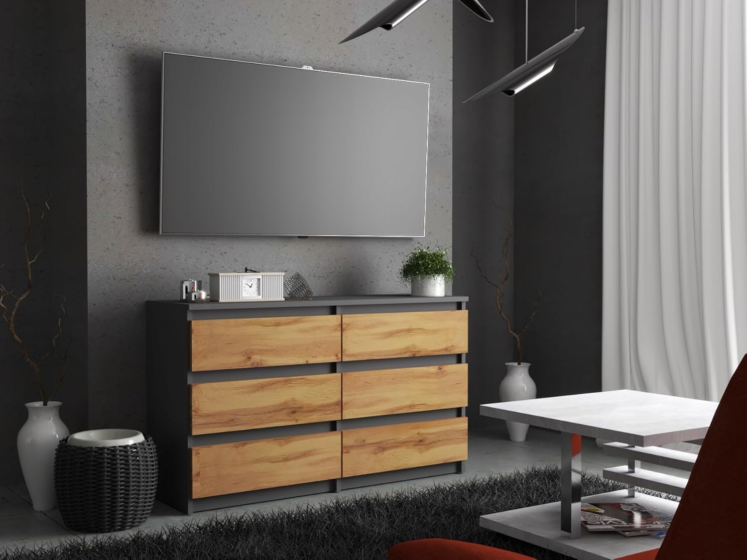 MRBLS Kommode mit 6 Schubladen Sideboard Schubladenschrank Kleiderschrank Modern Möbel mit Schubladen für Ihr Schlafzimmer (Grau Matt - Wotan) – 100 x 71,5 x 33,5 cm (B/H/T)