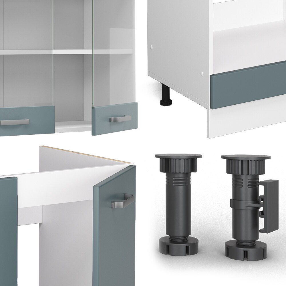 Vicco Eckküche R-Line Solid Weiß Blau Grau 287x227 cm Arbeitsplatte modern Küchenschränke Küchenmöbel