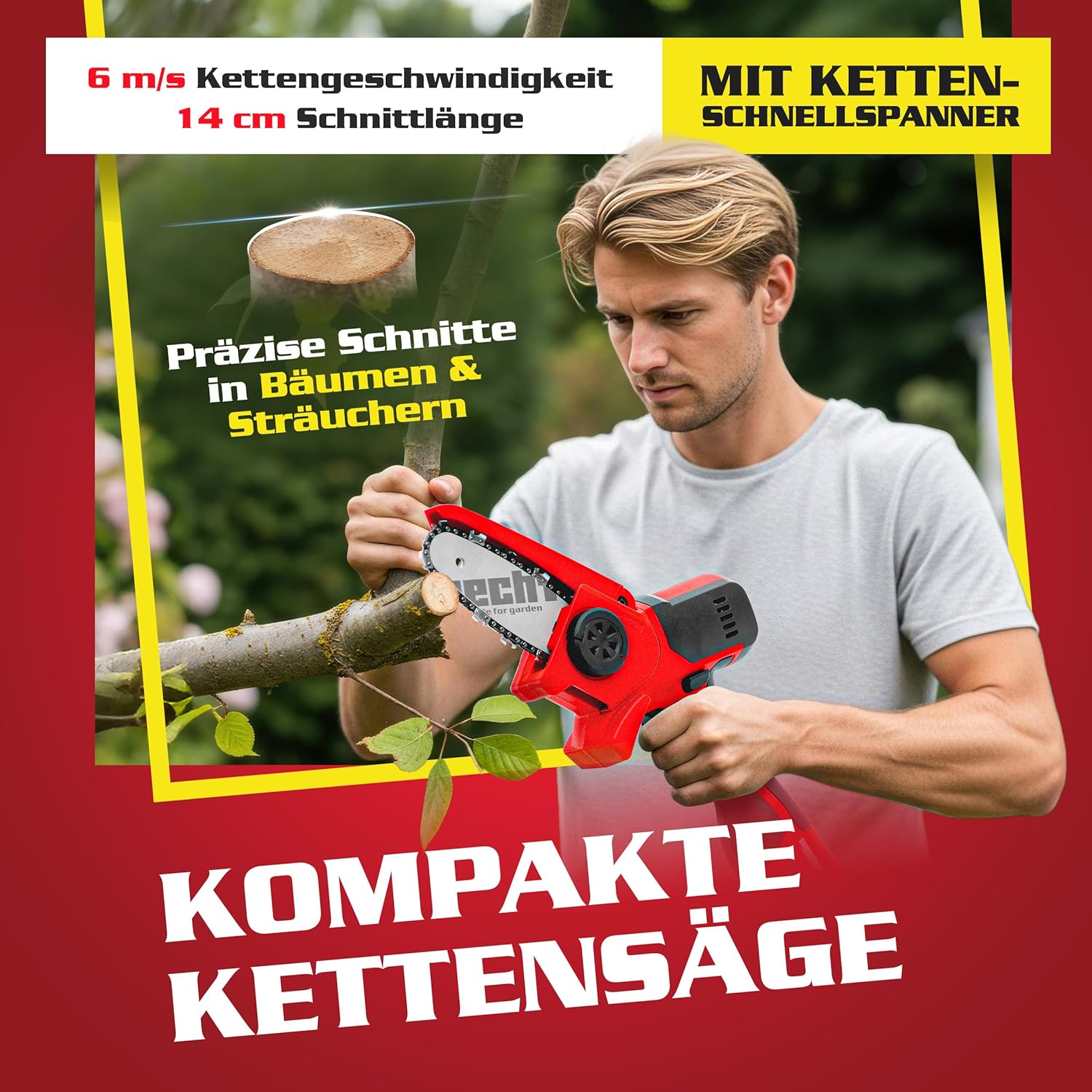 HECHT Akku Astschere 32 mm & Mini Kettensäge 14 cm – elektrische Gartenschere 650 W mit 2 × 14,4 V Akkus, Profi Baumscheren-Set für Garten-, Ast- & Holzsäge-Arbeiten, inkl. Tasche & Zubehör