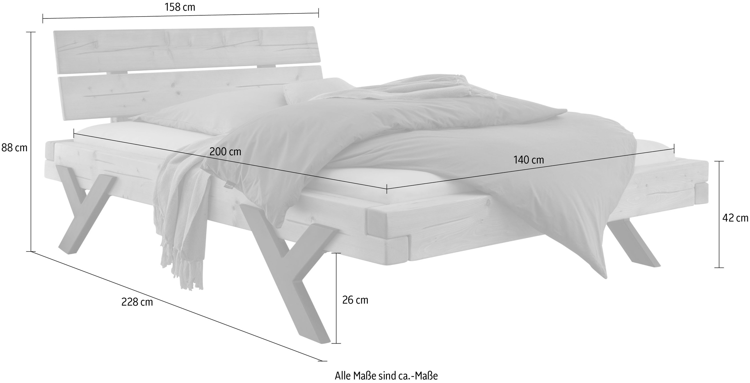 Home affaire Massivholzbett »Ultima Balkenbett Doppelbett, Füsse aus Metall in Y-Form« hohe Belastbarkeit: 200kg je Seite,  FSC®-zertifizierte Wildeiche oder Fichte, viele Breiten zur Auswahl