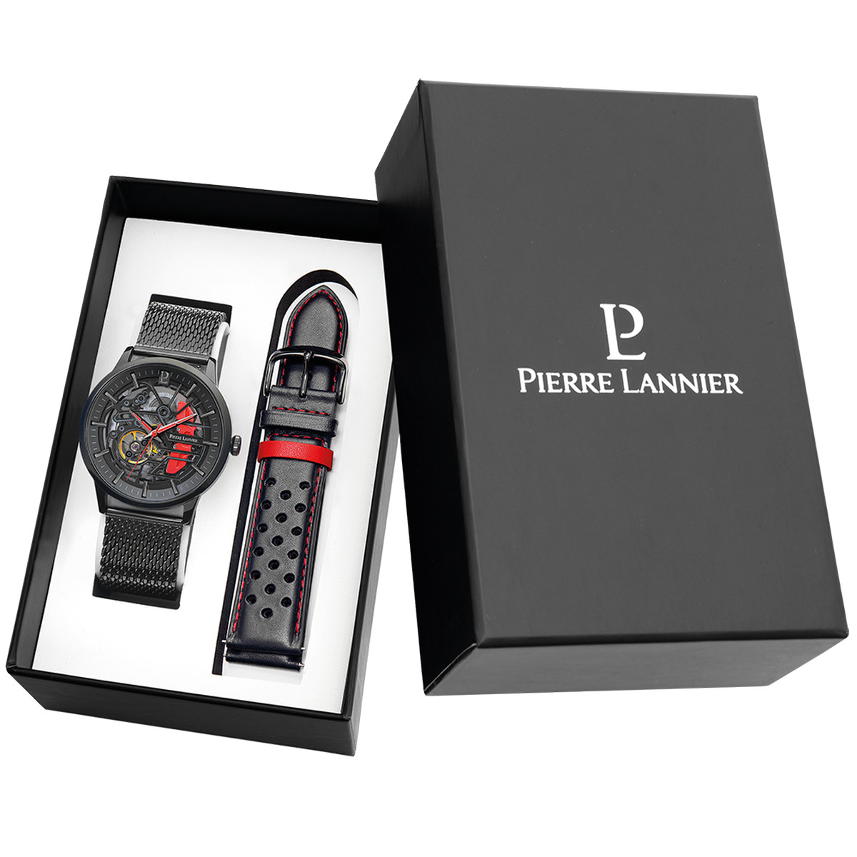 Montre PIERRE LANNIER paddock homme automatique, bracelet cuir noir