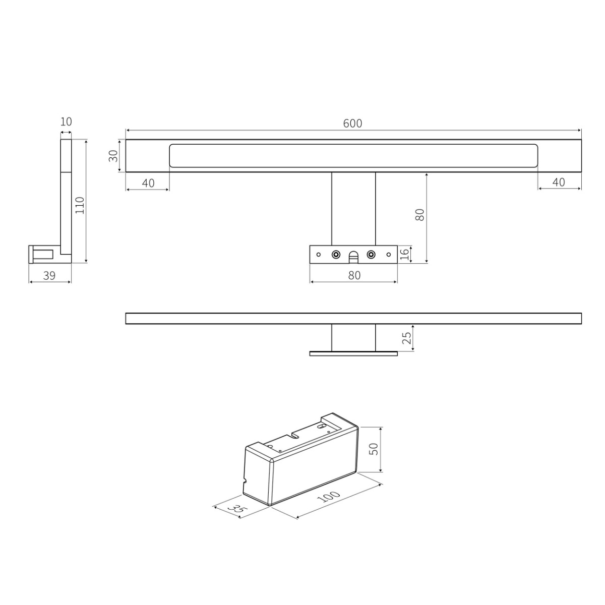 Tiger LED Ancis spiegelverlichting 60cm 4000K zwart mat
