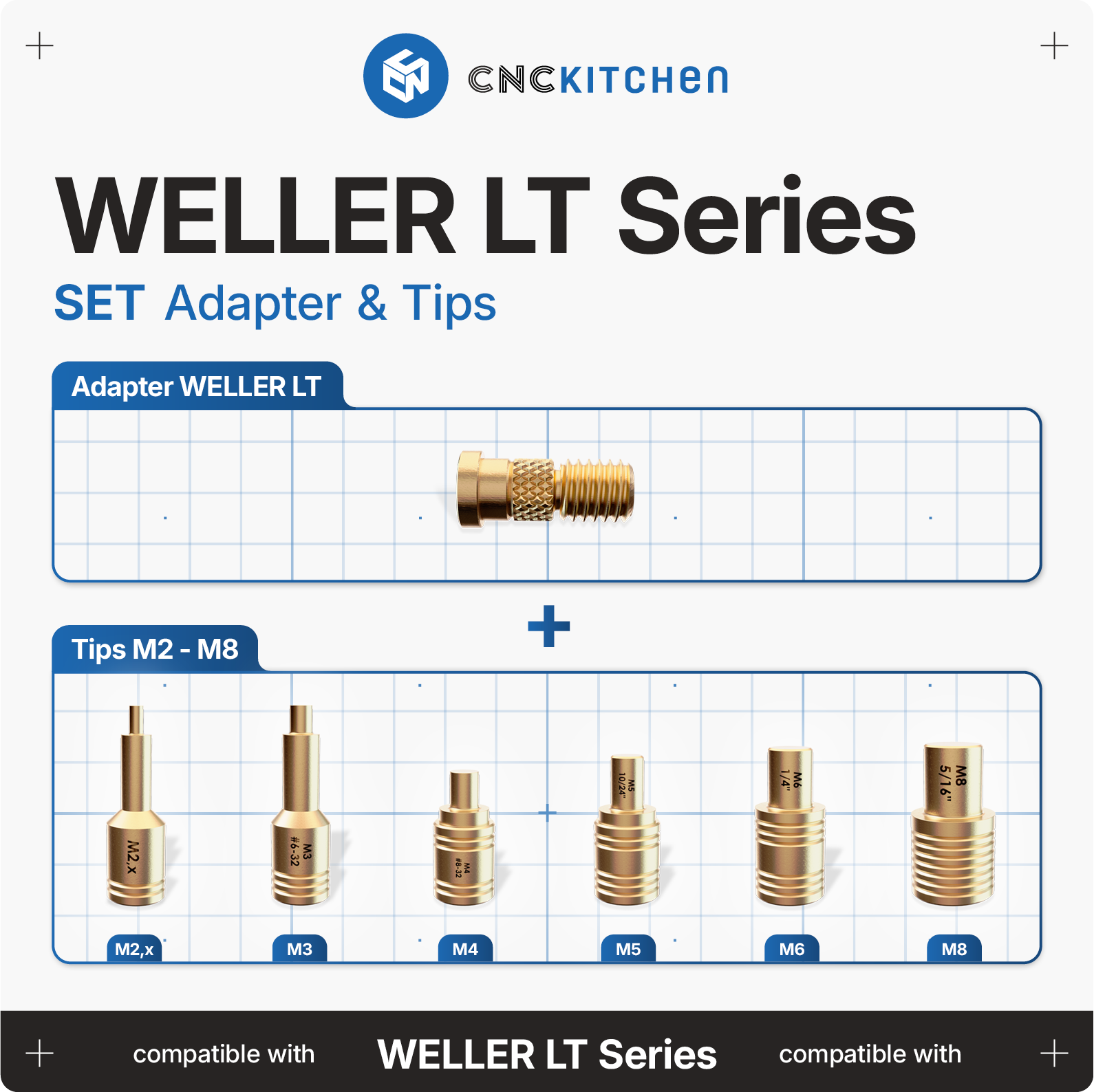 CNC Kitchen  Einschmelzhilfen + Weller LT Adapter    Hochwertige Lötspitzen mit Kupfergewinde inkl. Adapter