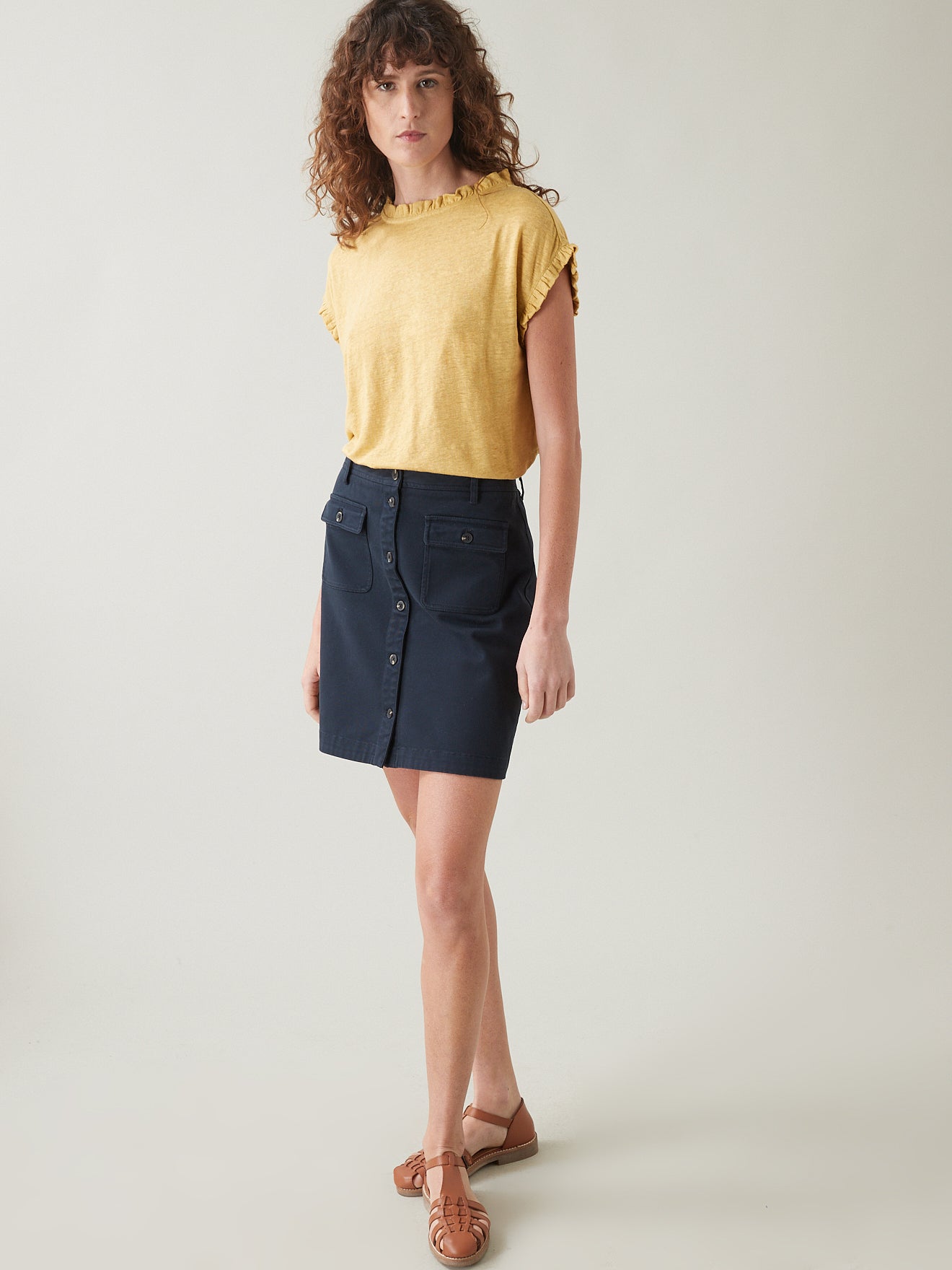 T-shirt lin col froufrou femme