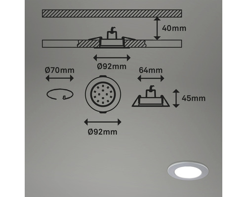 LED inbouwspots set IP65 dimbaar 4,8W 450 lm 3000-6500 K CCT RGB chroom/mat Ø 9,2/6,8 cm 230V 3 stuks met afstandsbediening, geheugenfunctie, nachtlampfunctie, timerfunctie