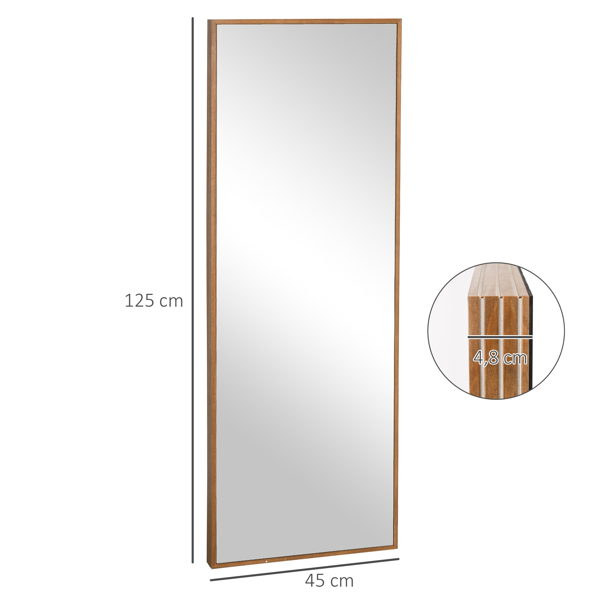 HOMCOM Wandspiegel mit Holzrahmen natur 45L x 4,8B x 125H cm