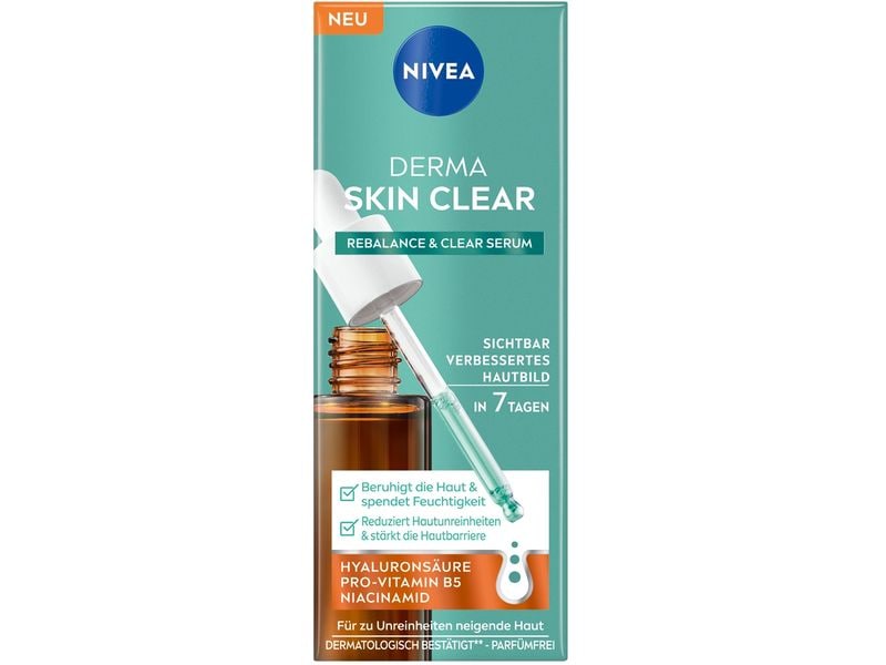 NIVEA Gesichtsserum Derma Skin Rebalance & Clear 30 ml Serum zur Stärkung der Hautbarriere und Reduzierung von Hautunreinheiten