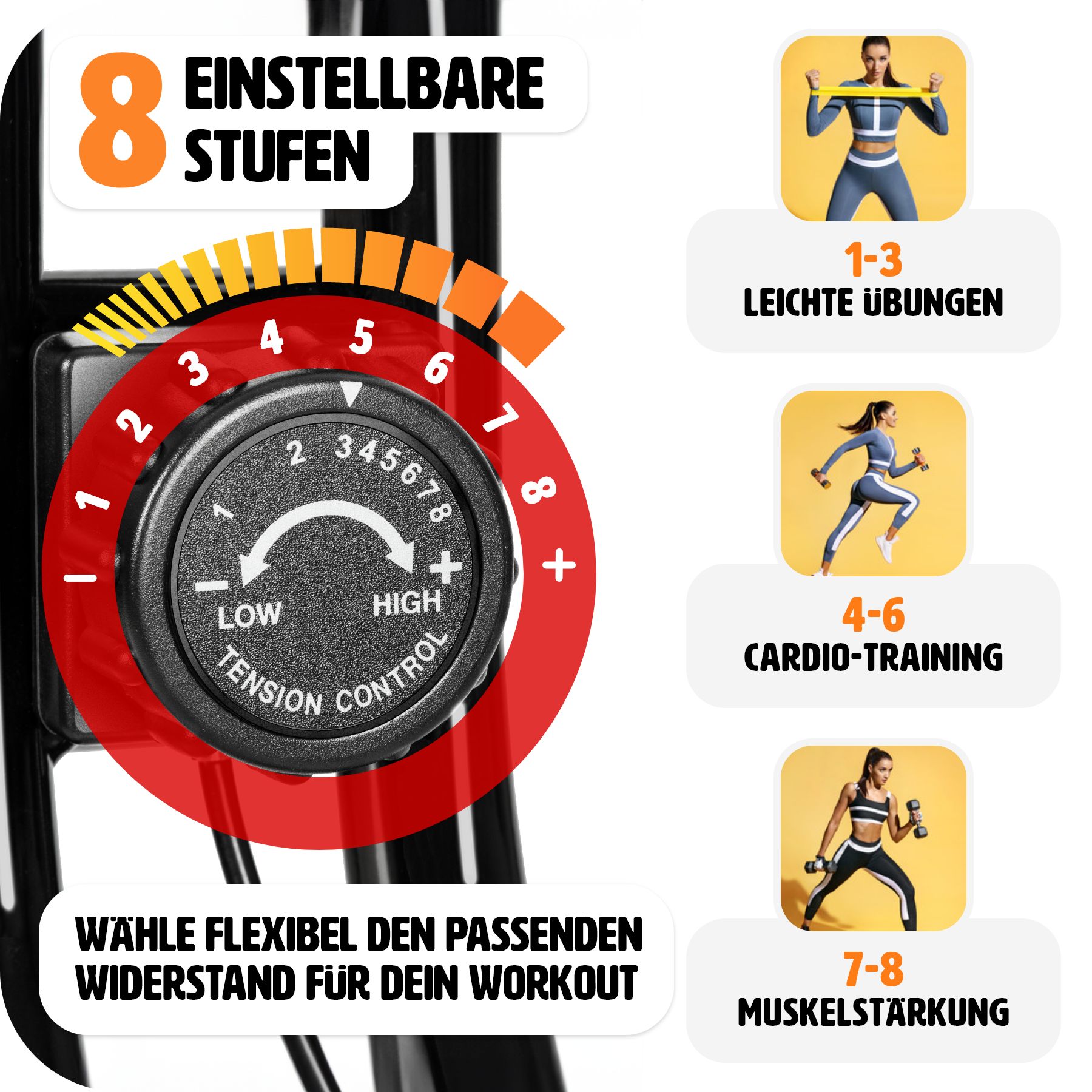 tectake® Heimtrainer, klappbar, 8 Schwierigkeitsstufen, mit Pedalriemen, inklusive Trainingscomputer und Pulsmesser
