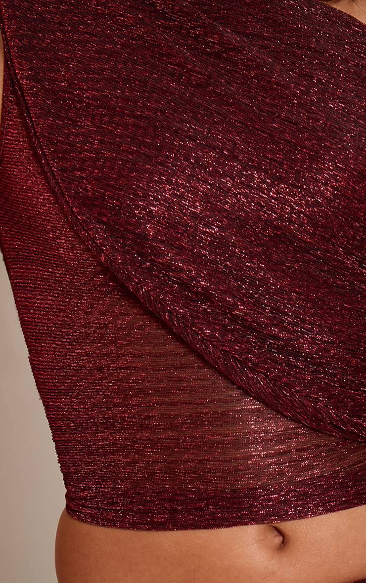 Dark Wine Haut Long Drapé Froncé À Une Épaule Pailleté