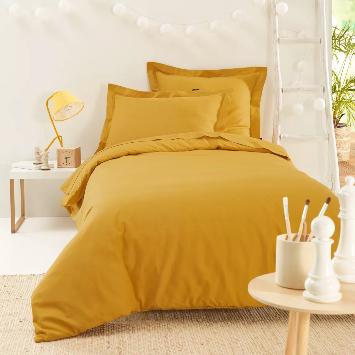 Housse de couette percale de coton (140 x 200 cm) Cali Jaune moutarde