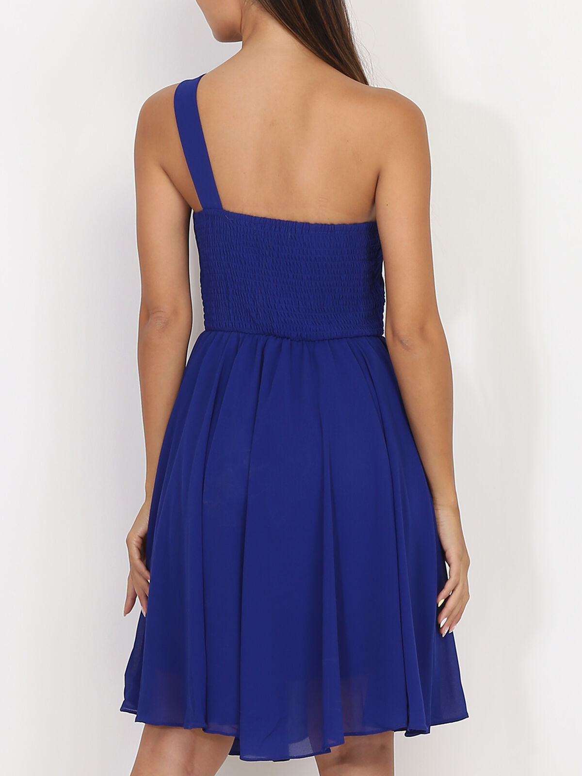 Robe asymétrique drapée- Bleu