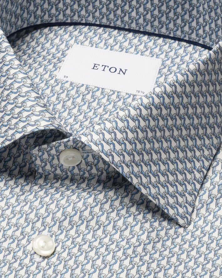 ETON Contemporary Fit Light blue Parrot Print Signature Twill Shirt Blå