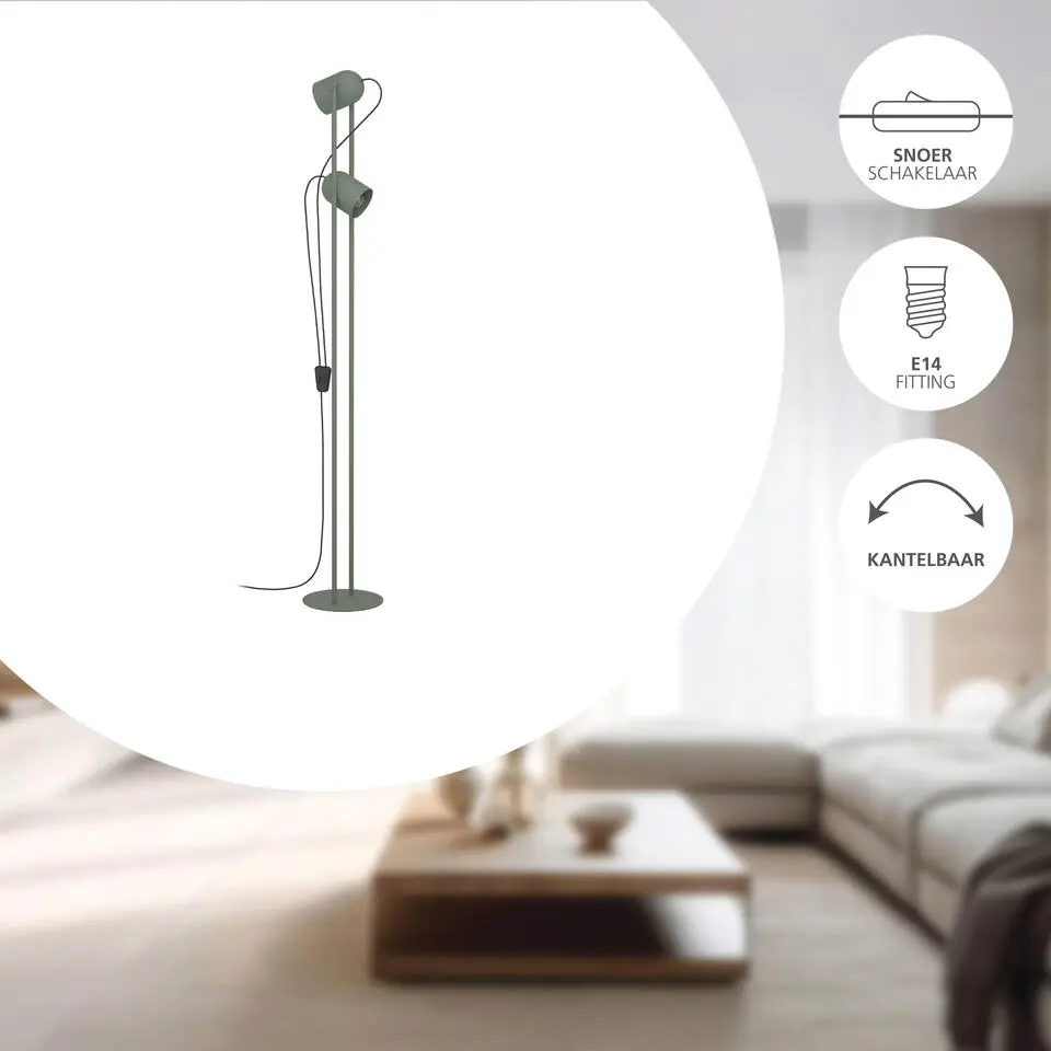 EGLO Tilston Vloerlamp - E14 - 142.5 cm - Groen - Kantelbaar