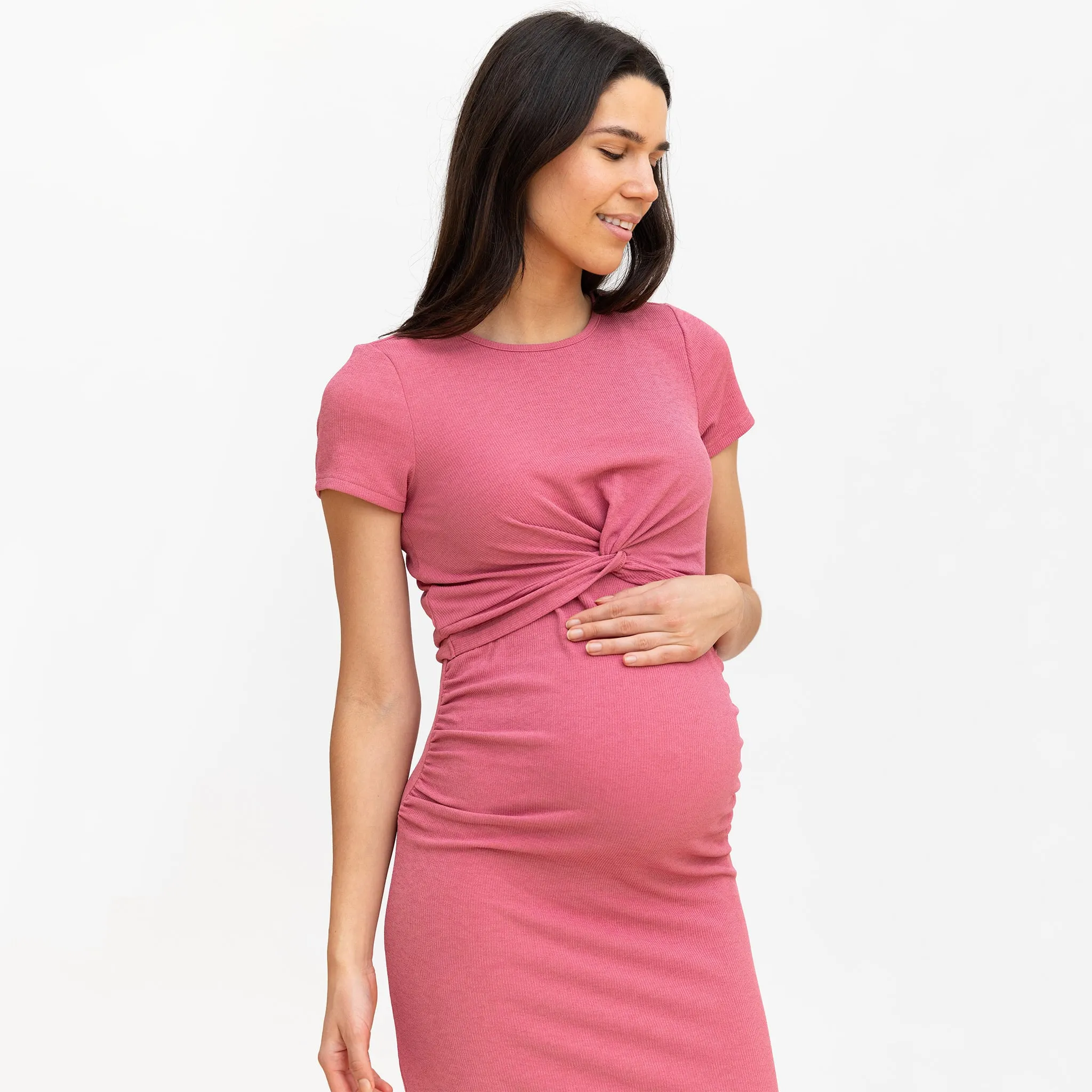 Bella Maternité Robe Côtelée Noeud Rose