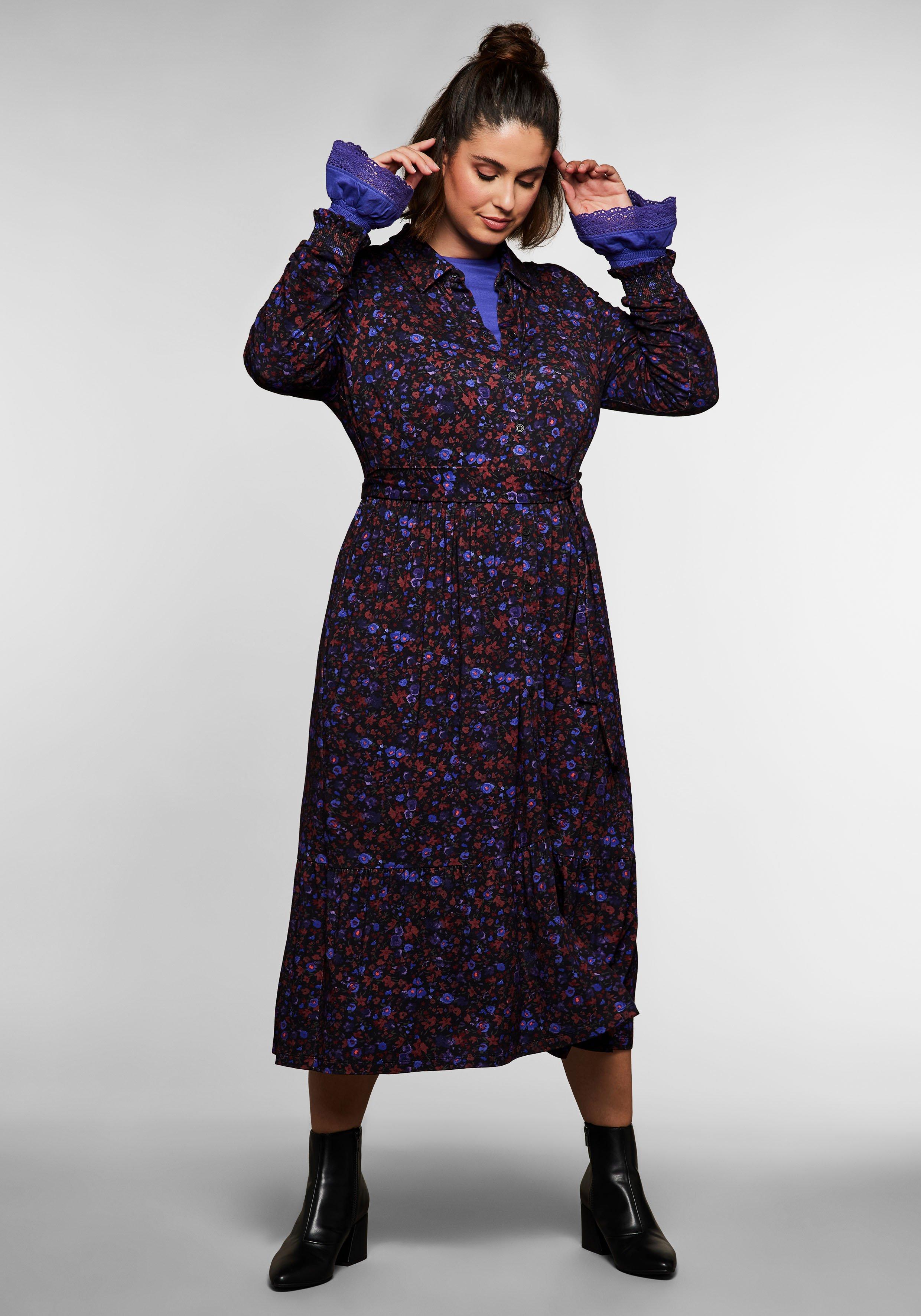 Blusenkleid mit Alloverprint und Bindeband