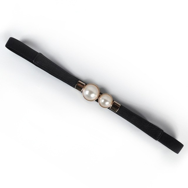 (62cm) Elastischer Taillengürtel Accessoire mit Perlen Schnalle - Schwarz / Gold