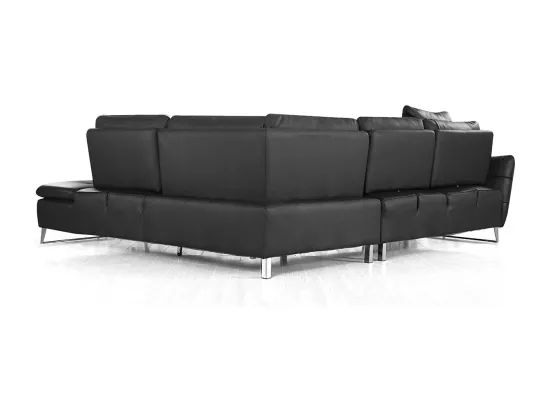 Canapé d'angle en cuir ELENA Noir - Angle Gauche