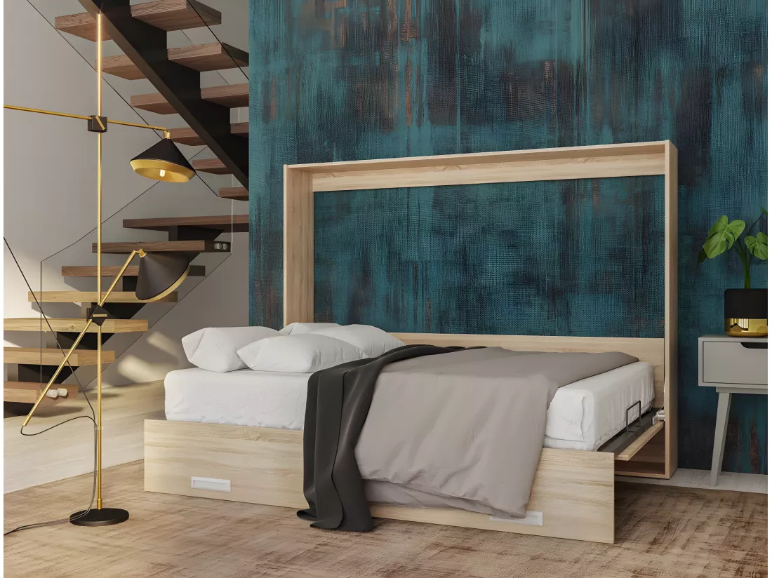 Armoire lit escamotable VERTIGO chêne naturel couchage 160*200 cm