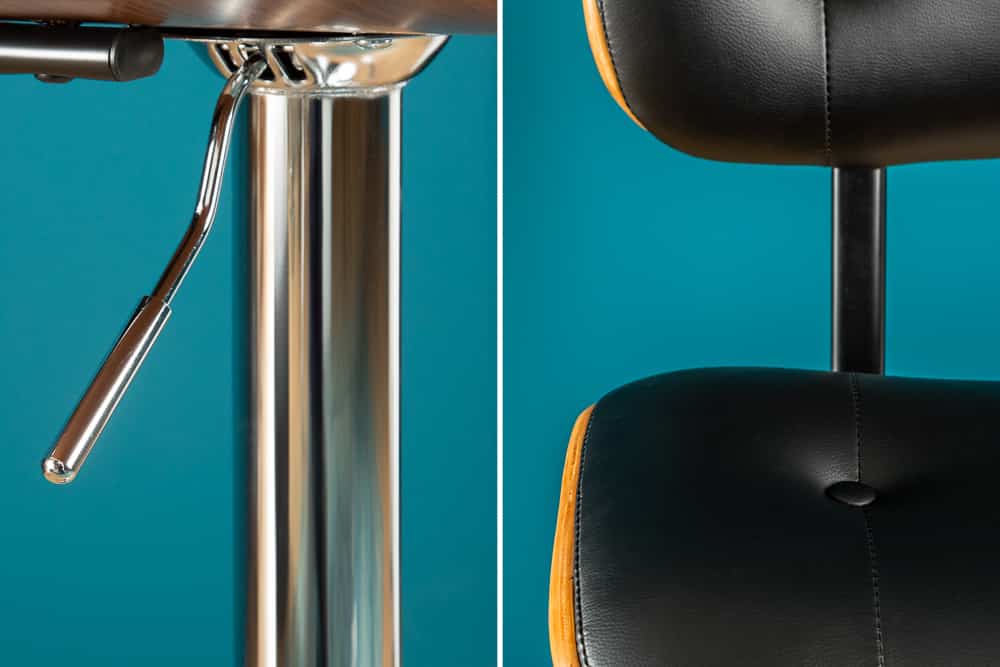 Retro Barhocker CLASSICO schwarz 115cm höhenverstellbar mit Lehne Walnussholz-Design