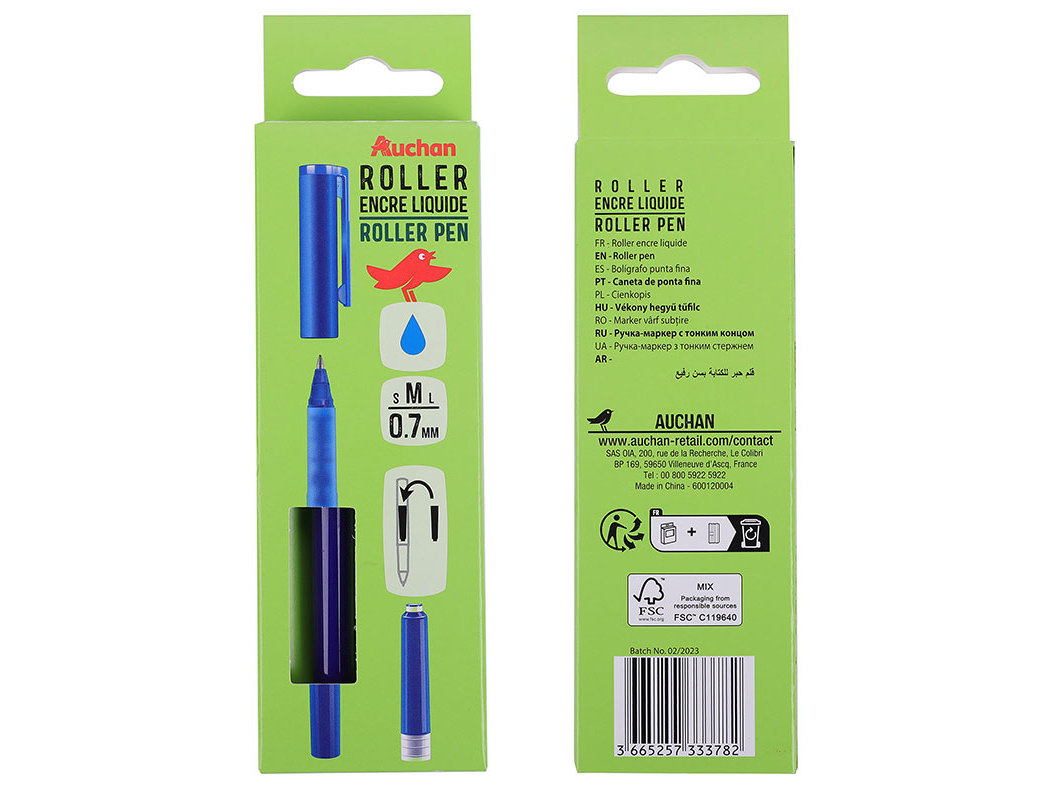 CANETA PONTA FINA AUCHAN 0.7MM AZUL  RECARGA