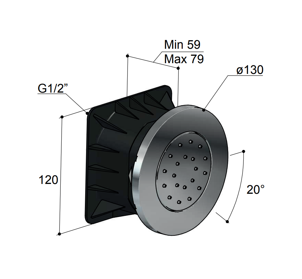 Hotbath Mate M130 inbouw bodyjet rond geborsteld nikkel