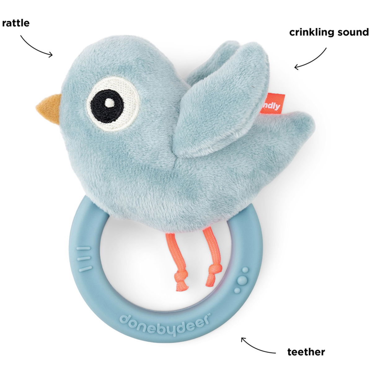 Done by DeerDone by Deer   Sensorische Rassel mit Beissring birdee blue