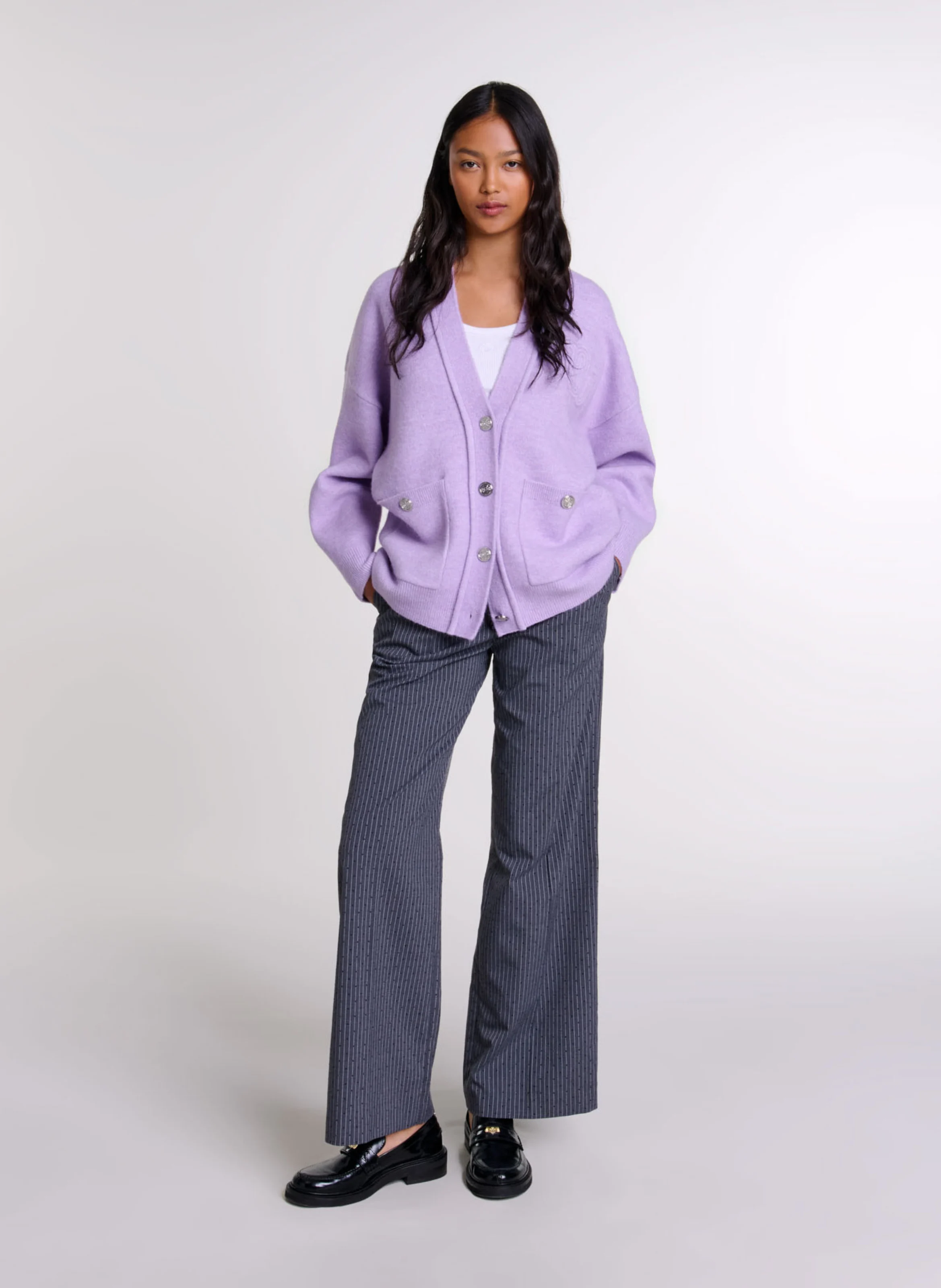 Cardigan col V ample en maille | Violet