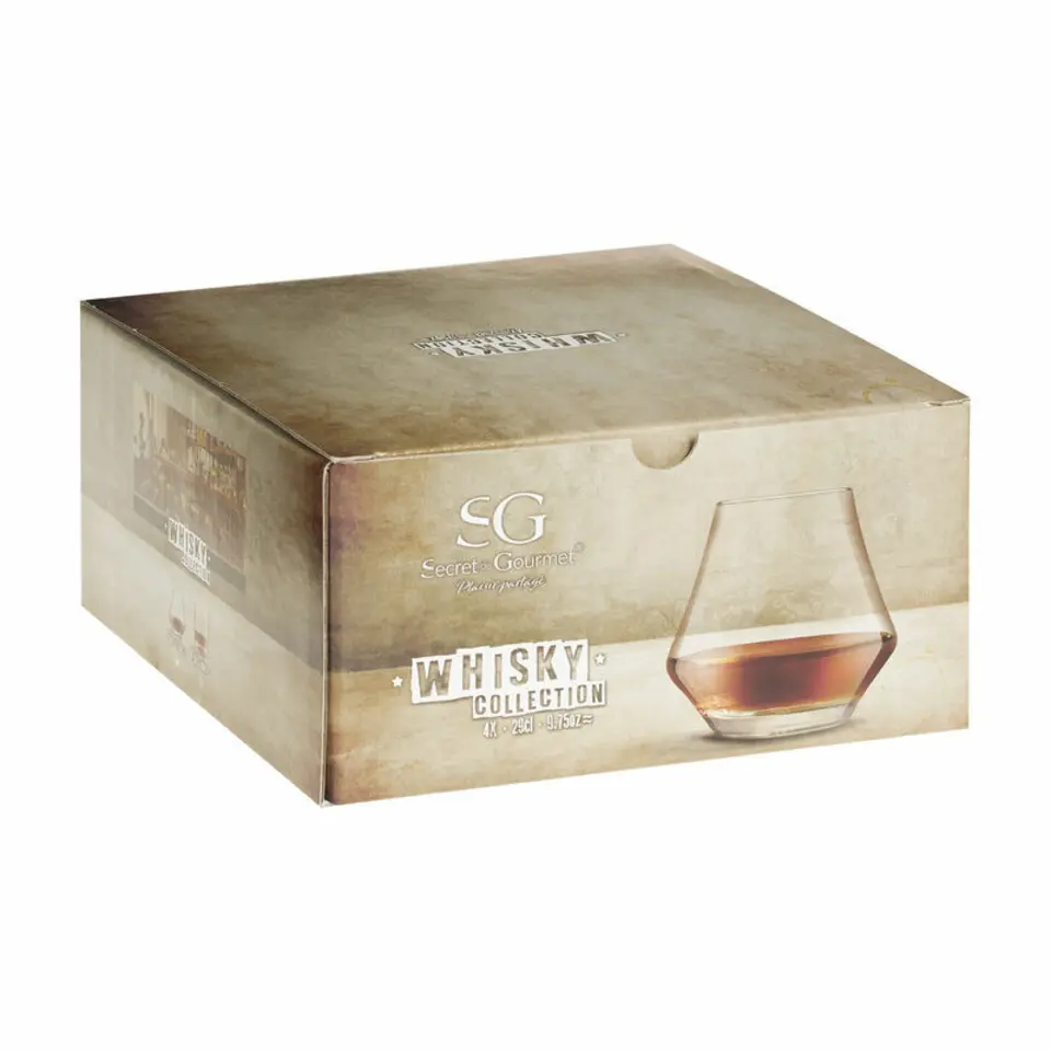 Secret de Gourmet Whisky glazen - 4x - transparant - 290 ml