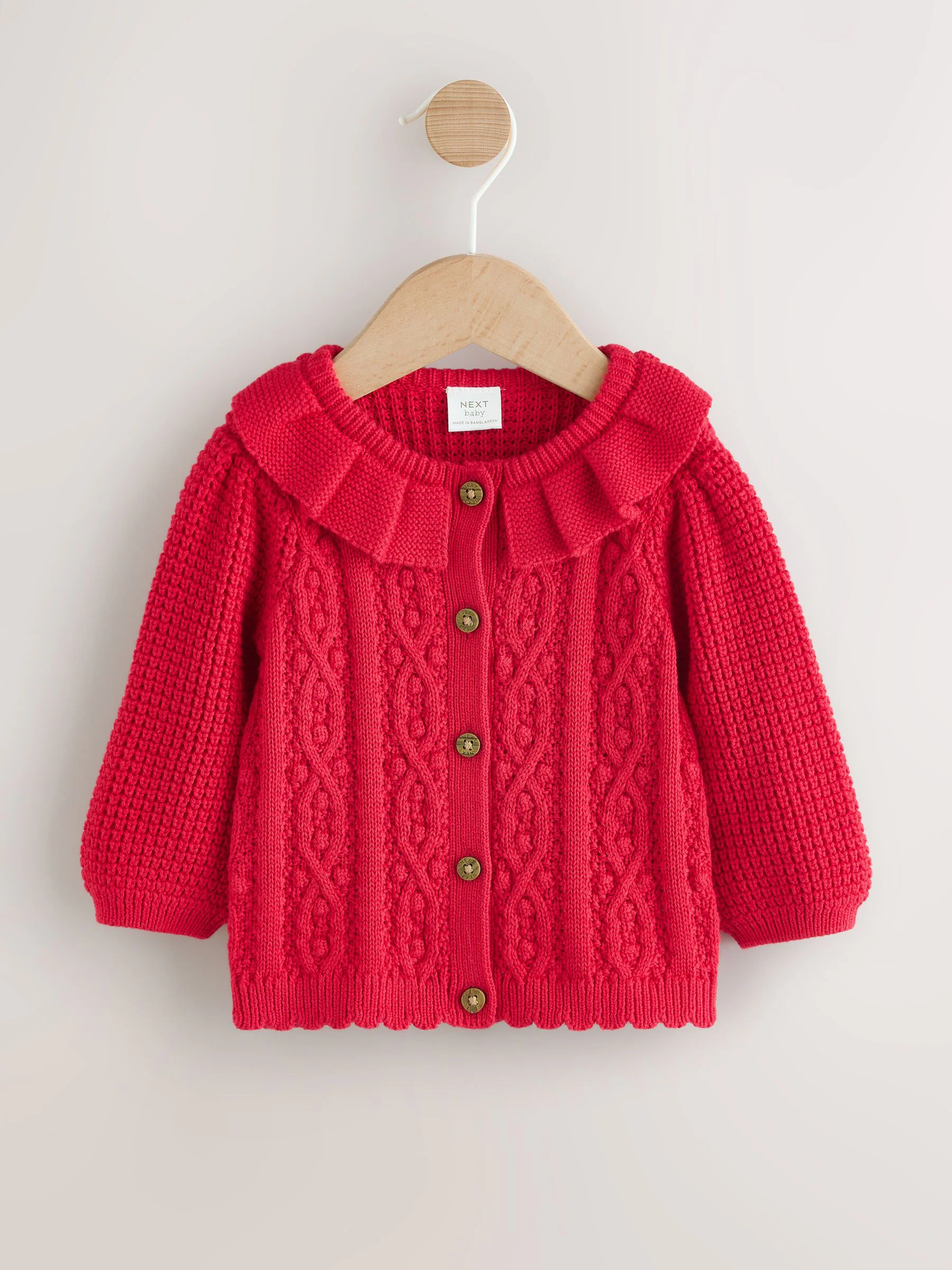Rood - Gebreid Baby vest met rucheskraag (0mnd-2jr) (0mnd-2jr)