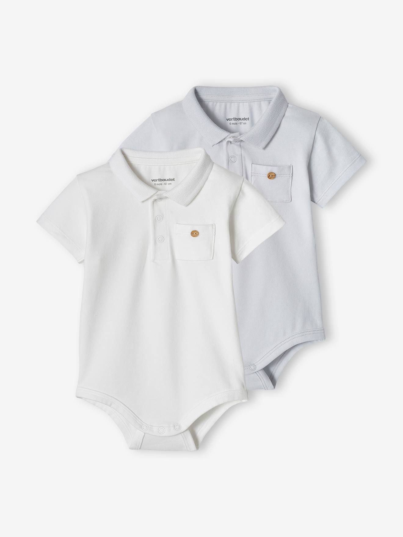 Conjunto com 2 bodies para recém-nascidos com gola polo e bolso, azul escuro, bicolor/multicolorido.