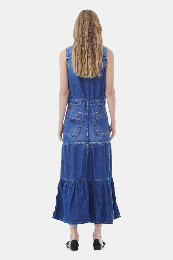Ganni Light Denim Long Dress Mid blue vintage