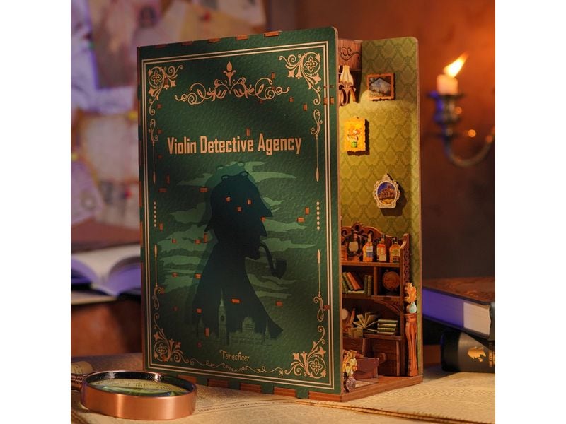 Tonecheer Bausatz Book Nook Violin Detective Agency 3D-Modell aus lasergeschnittenen Holzteilen