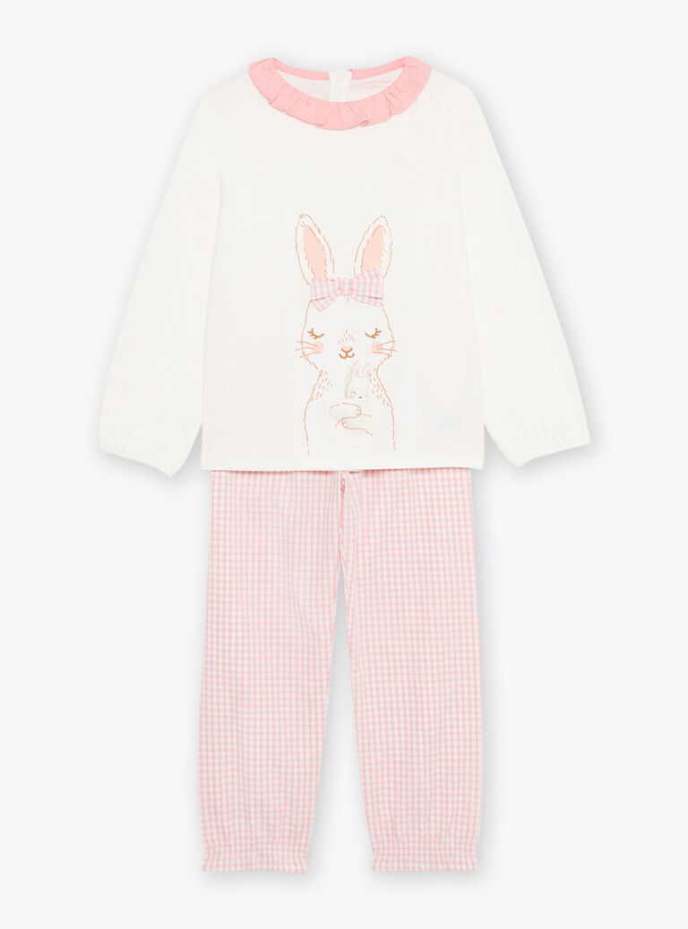 Ensemble pyjama écru à lapin et à carreaux
