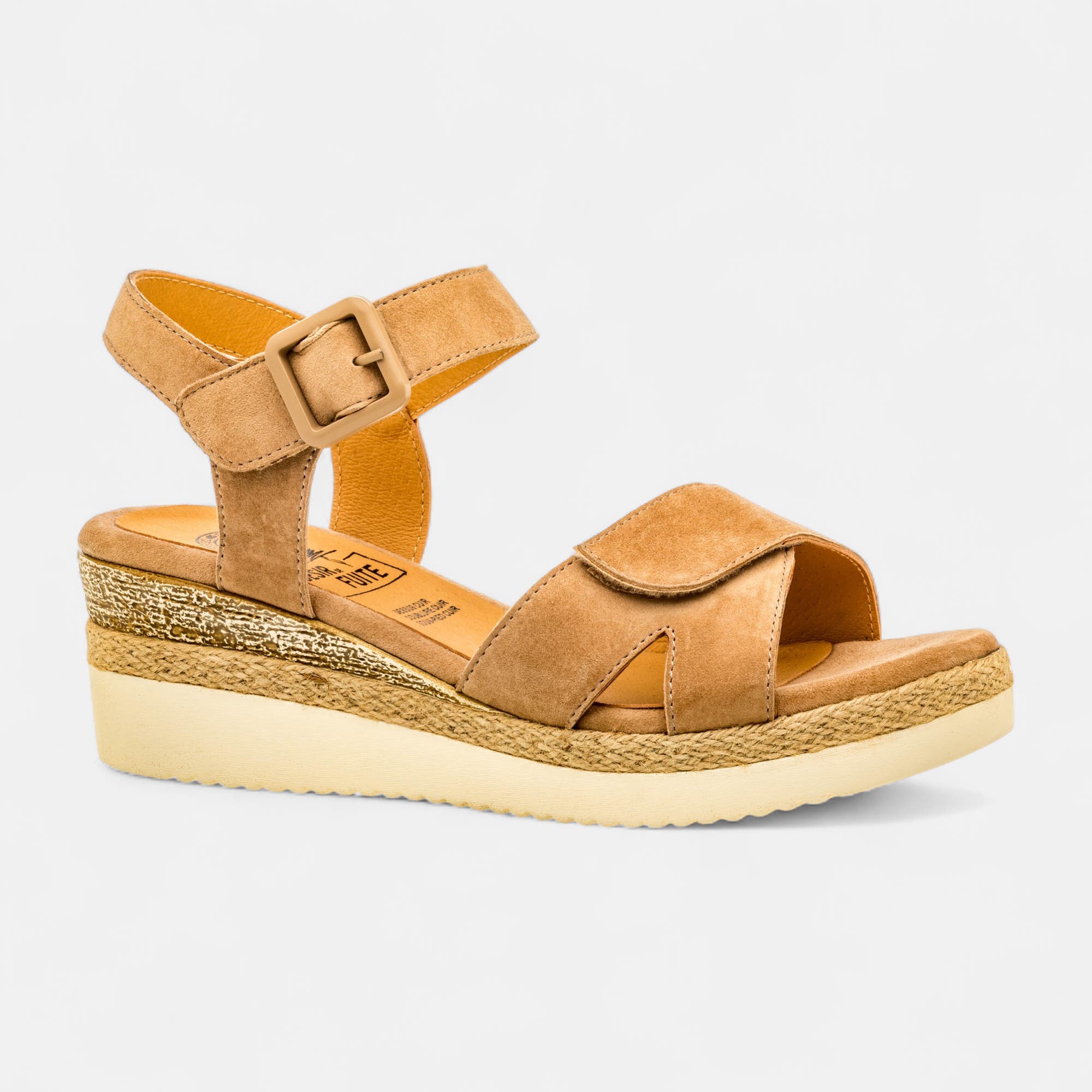 Nu-pieds à talon compensé Femme en cuir beige