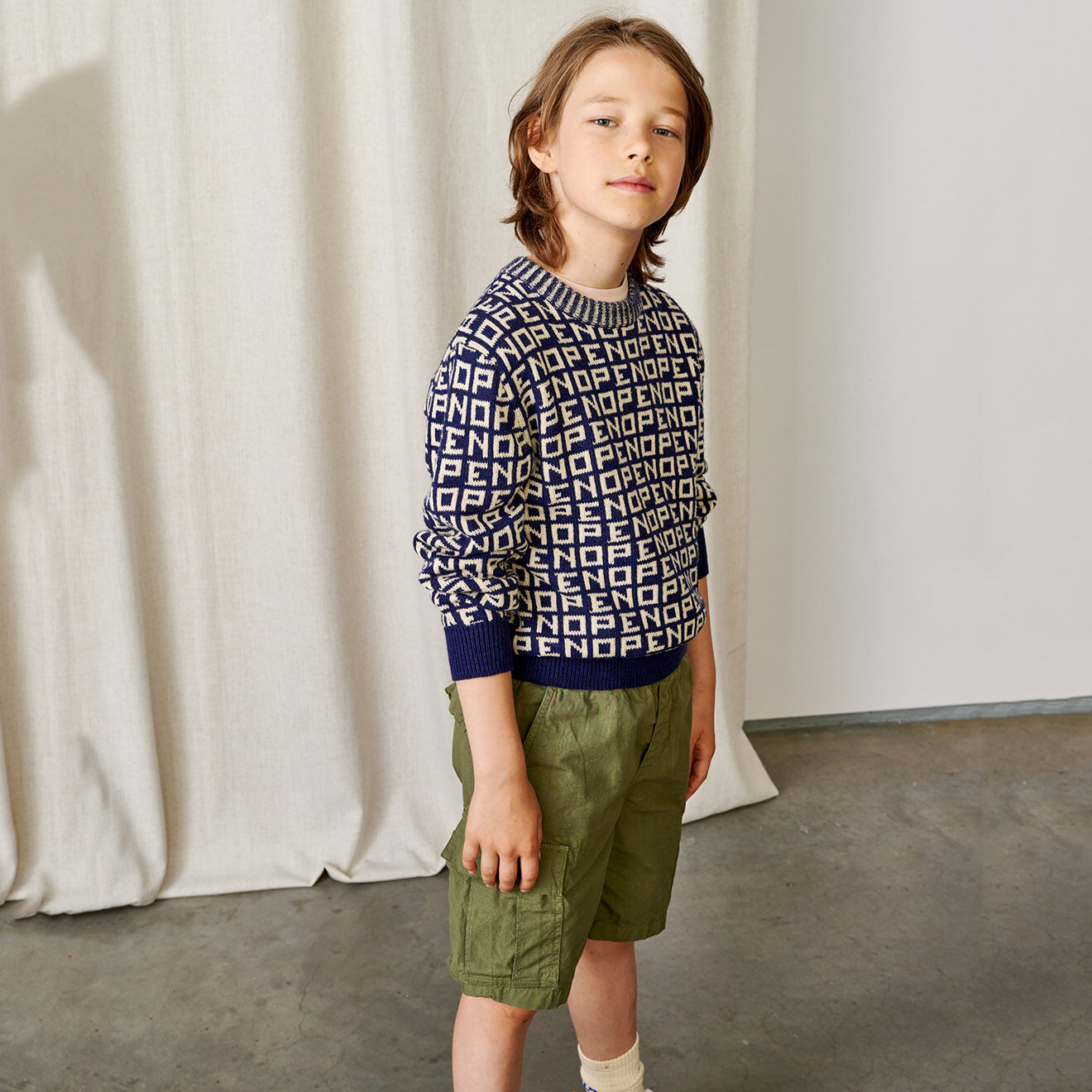 Bellerose Pull en Maille de coton mélangé Gelop imprimé bleu foncé