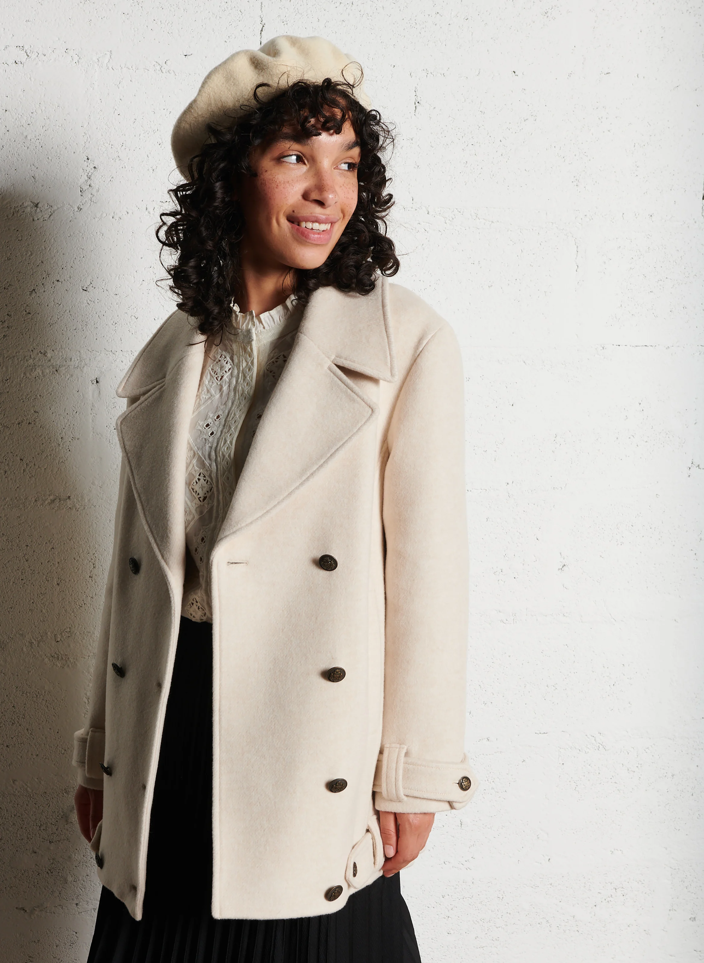 FLETCHER M - Manteau col tailleur droit en laine et cachemire mélangé | Blanc