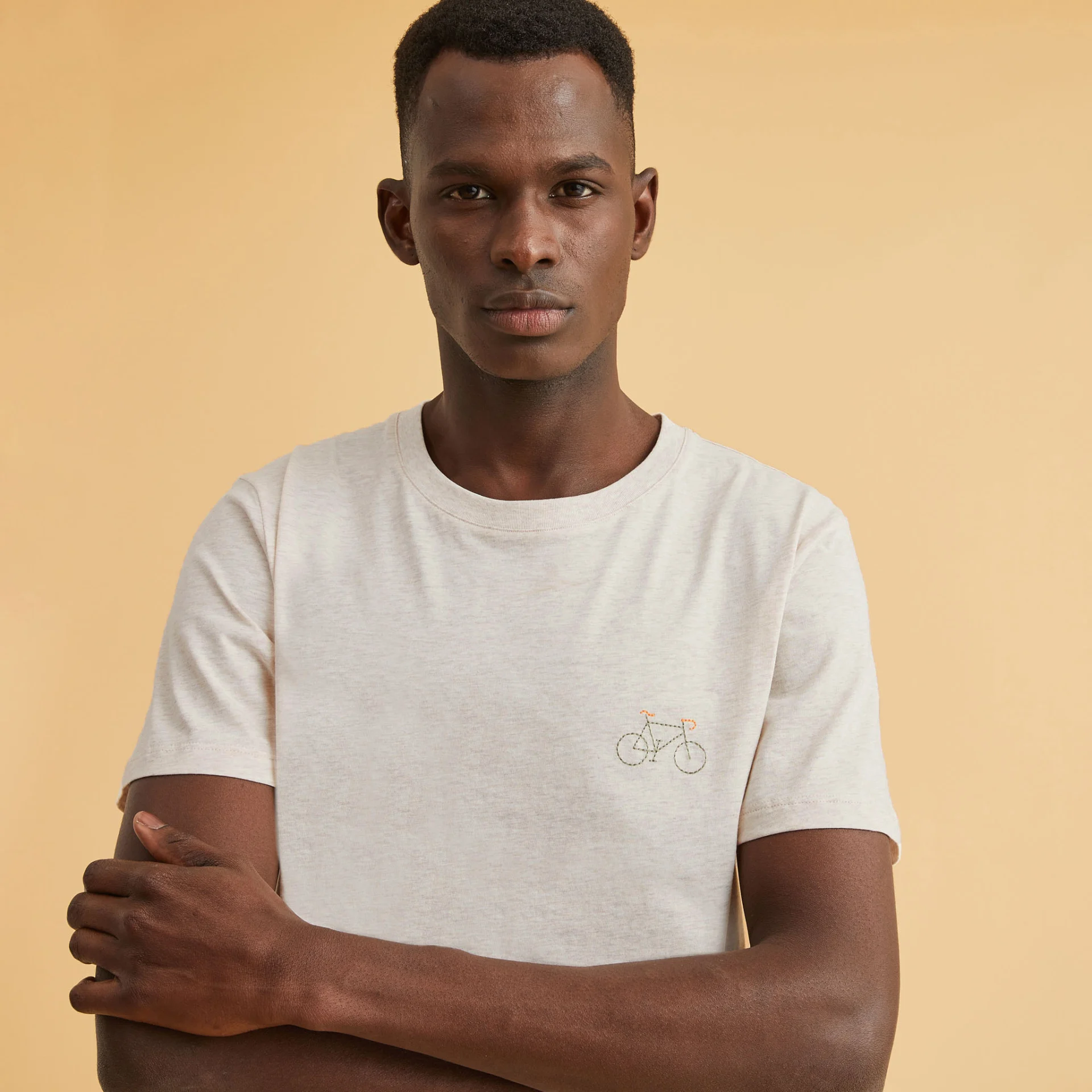 T-shirt col rond beige vélo Coton et coton recyclé - modèle Arcy
