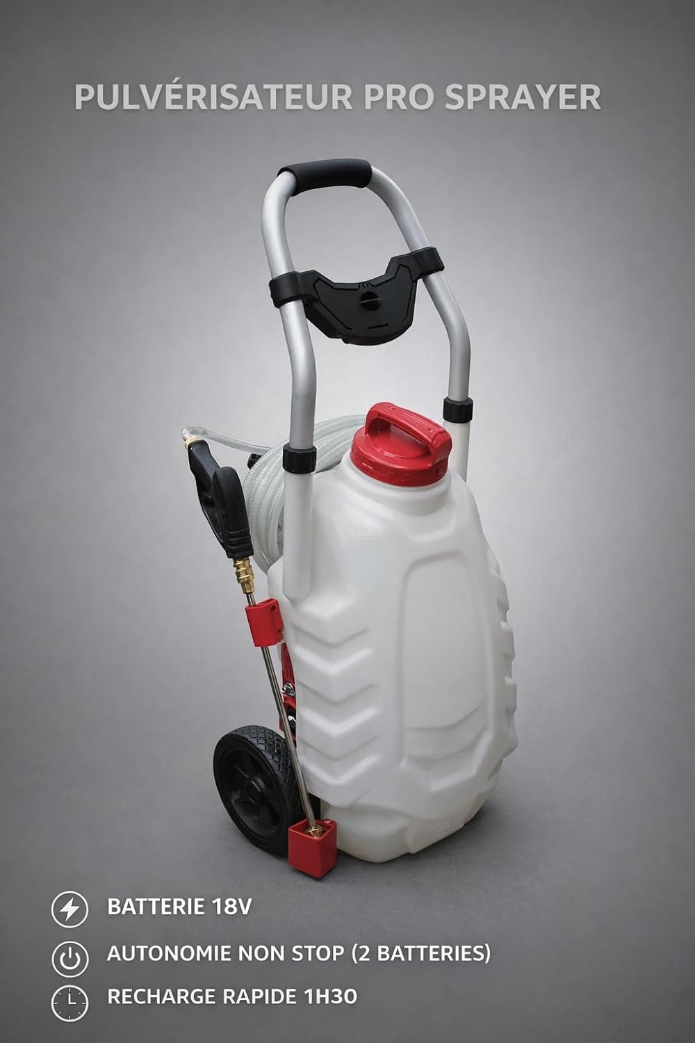 Elektrischer Drucksprüher Pro 28L – Akku Drucksprüher mit 10m Reichweite, 240 L/h Durchfluss, 8m Schlauch – 1 Batterie, Weiß