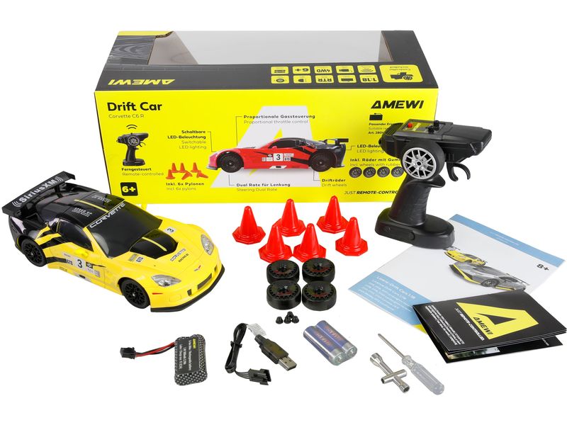 Amewi Drift Corvette C6.R 1:18 RTR Gelb Driftfahrzeug
