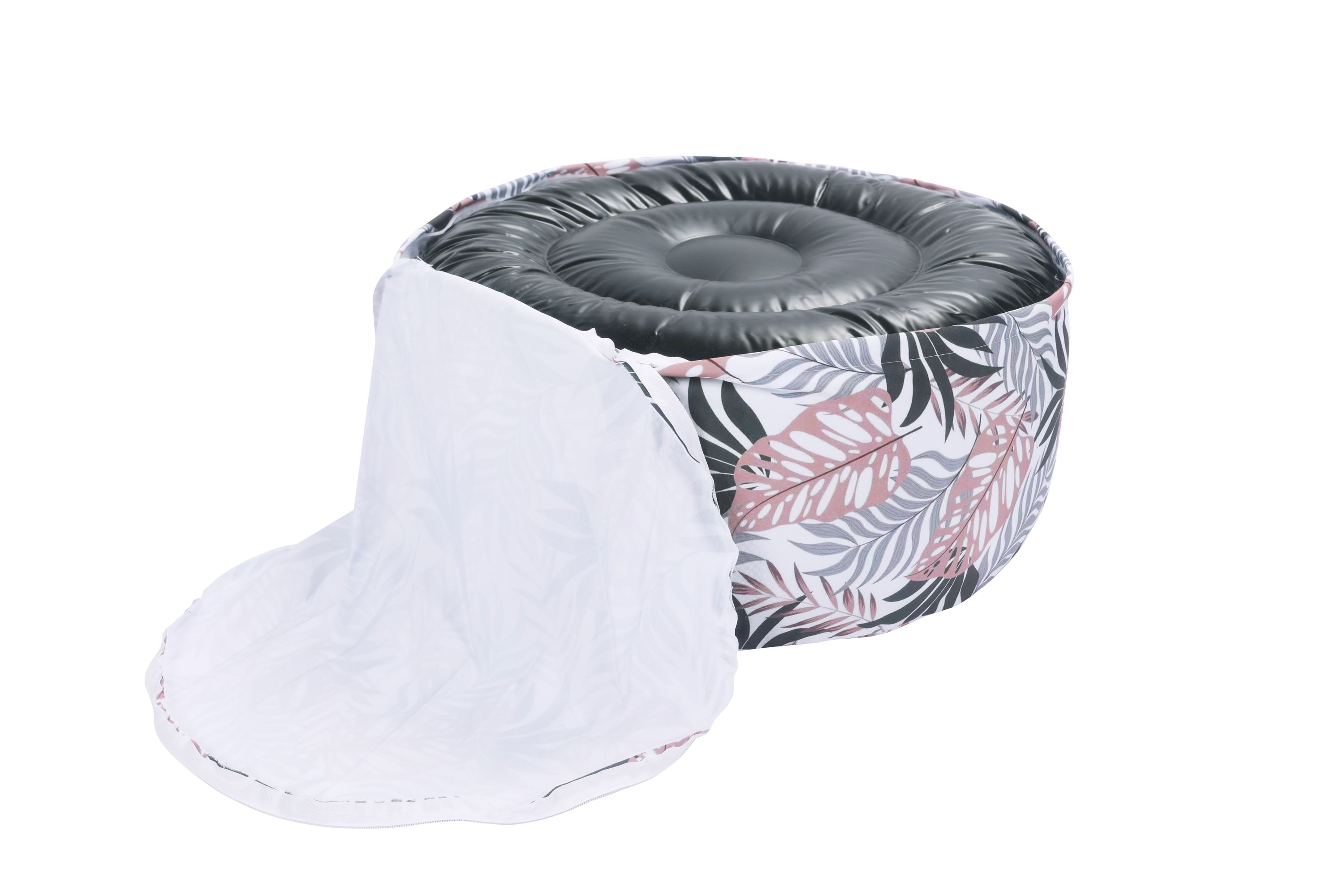 Outdoor Pouf aufblasbar PATTY Blattmuster rosa/grau