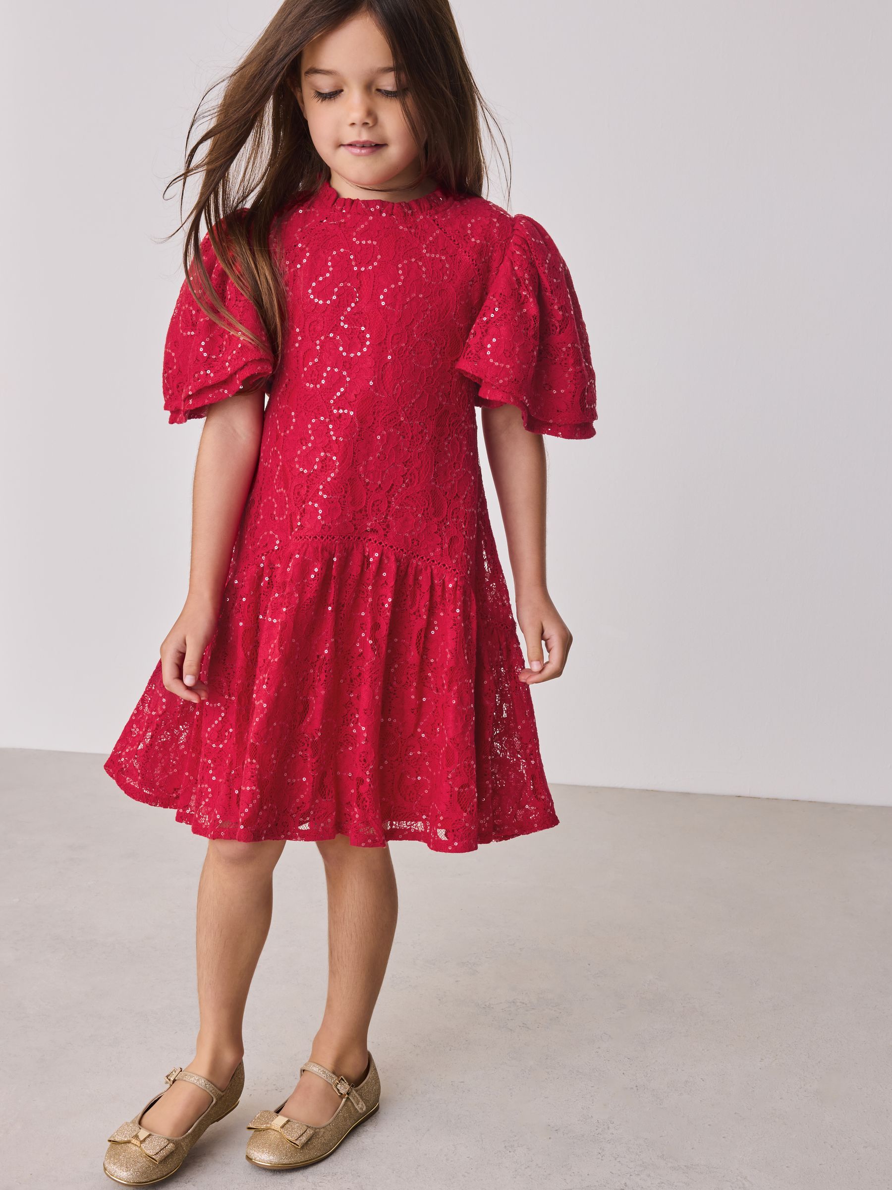 Rood - Baker by Ted Baker Red Sequin Lace Angel Sleeve Dress