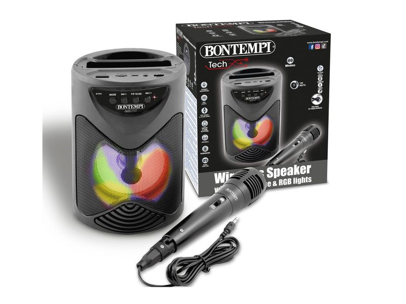 Bontempi Wireless Lautsprecher mit Mikrofon 50W Kabellose Lautsprecherbox mit Radiofunktion