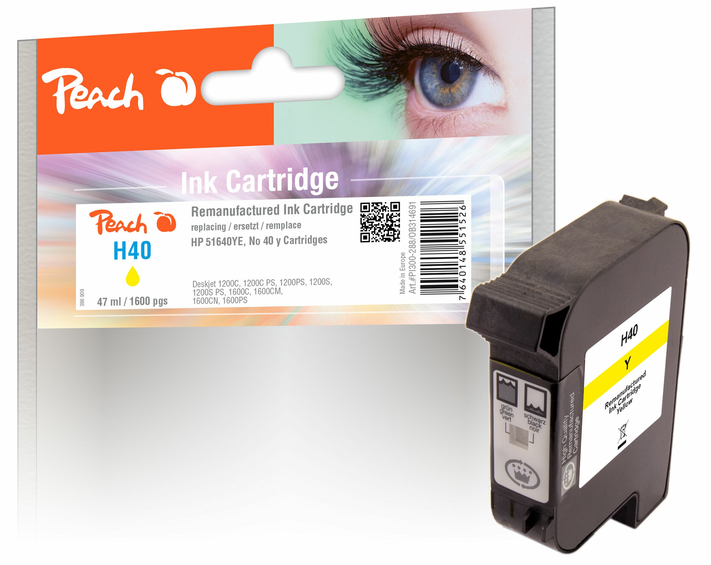Peach HP 40 y Druckkopf ye ersetzt Xerox, HP No. 40 y, 51640YE für z.B. HP Color Copier 210, HP Color Copier 210 LX, HP Copyjet , HP Copyjet M (wiederaufbereitet)