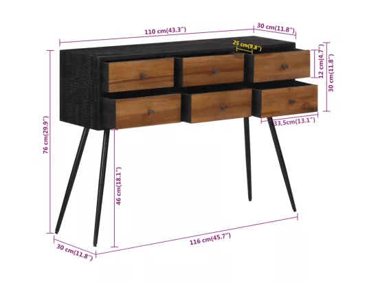 Table console avec tiroirs 116x30x76 cm teck massif récupéré