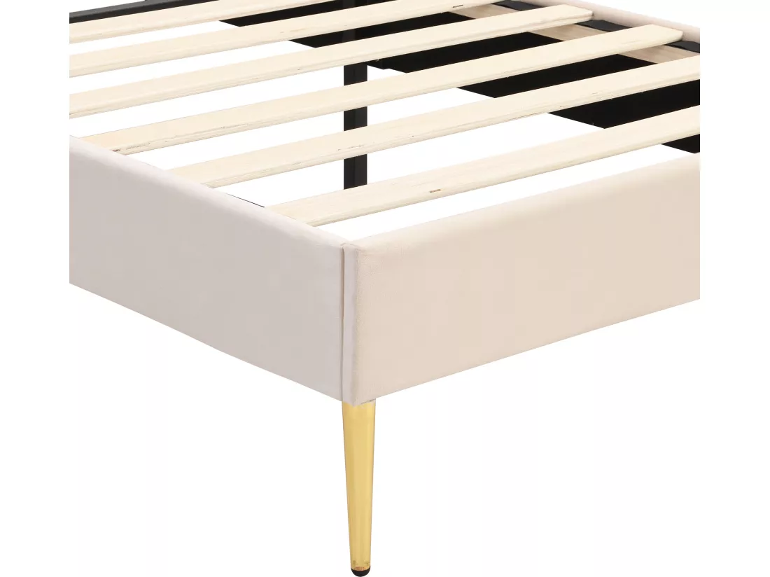 Lit 90x200cm en velours - tête de lit en forme de coquille - Beige