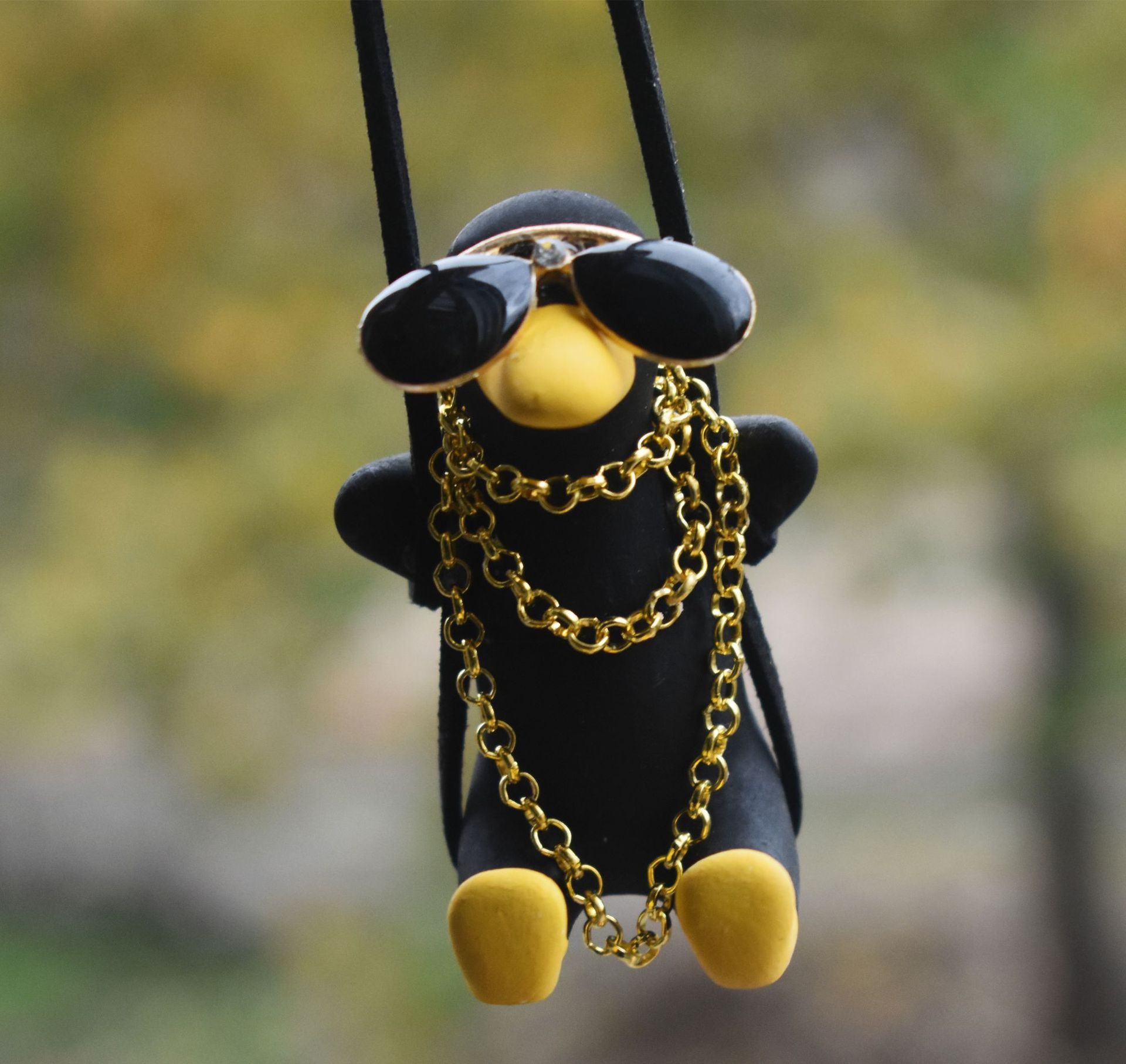 Auto Deko Figur KFZ Innenraum Anhänger Accessoire - Ente mit Goldkette