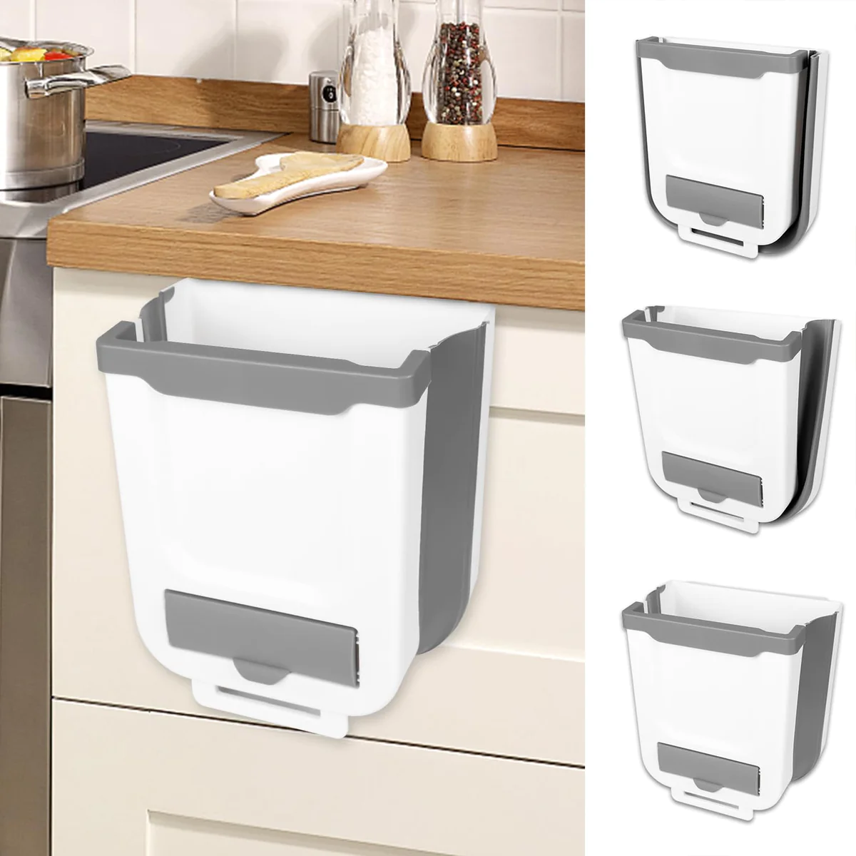 Poubelle suspendue pliable de 7L gris blanc Vendos85